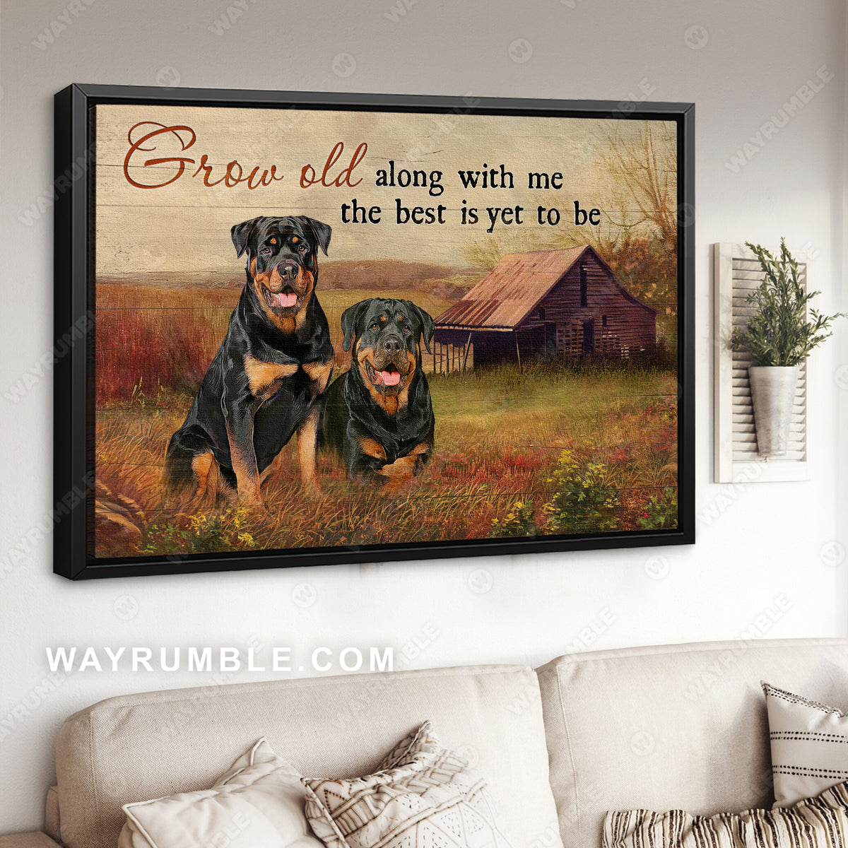 Rottweiler dogs, Rice field, Countryside painting, Grow old along with me - Dog Landscape Canvas Prints, Christian Wall Art