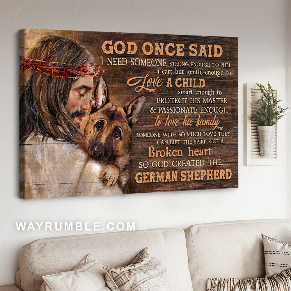 German shepherd drawing, Walking with Jesus, God once said - Dog Landscape Canvas Prints, Wall Art