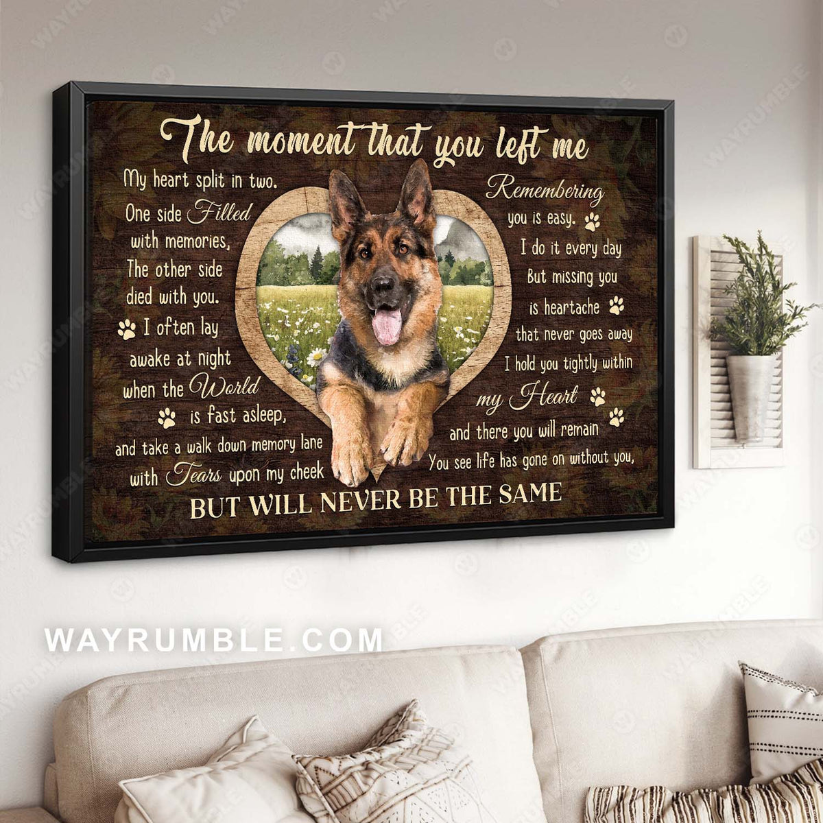 German shepherd dog, Daisy field, The moment that you left me - Dog Landscape Canvas Prints, Christian Wall Art