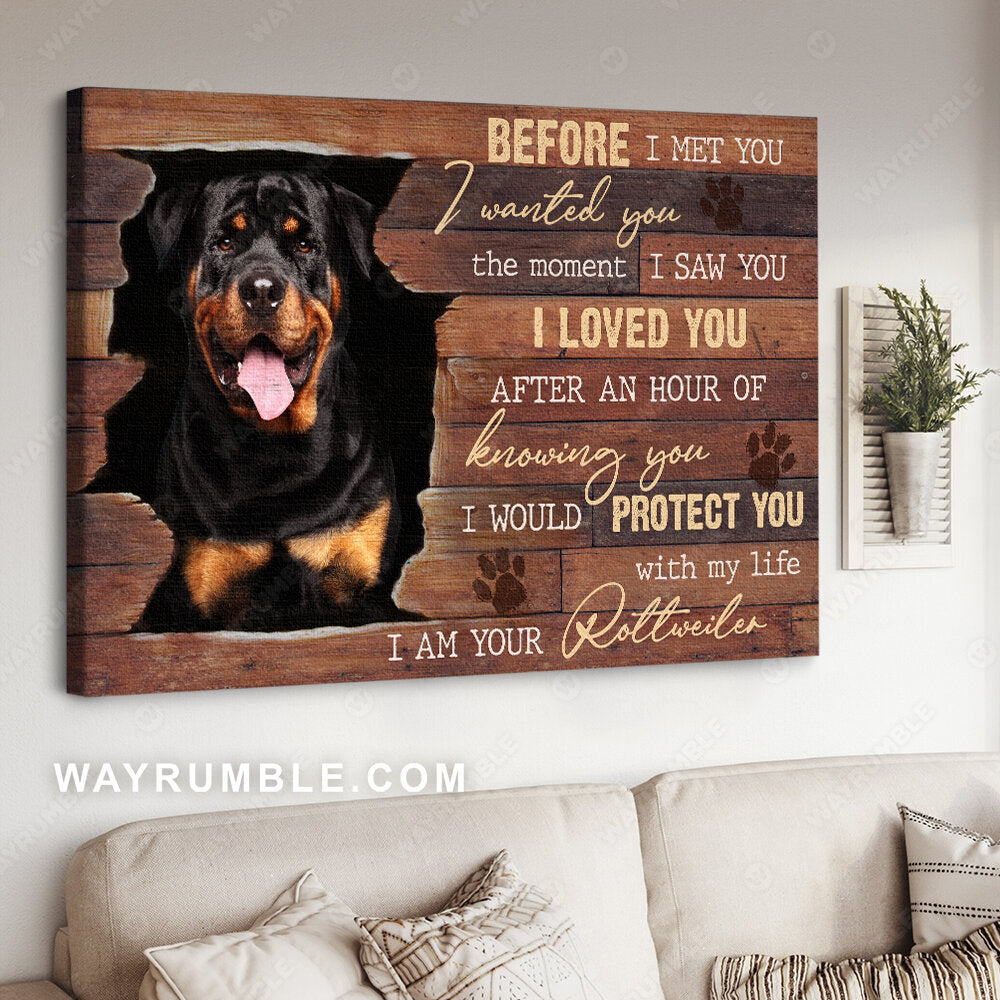 Rottweiler dog, Broken wall, I would protect you with my life - Dog Landscape Canvas Prints, Wall Art