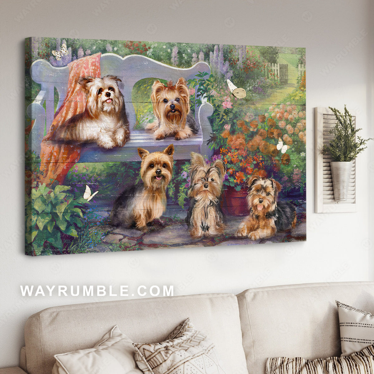 Little Yorkshire drawing, Pretty flower garden, White butterfly - Yorkshire Landscape Canvas Prints, Wall Art