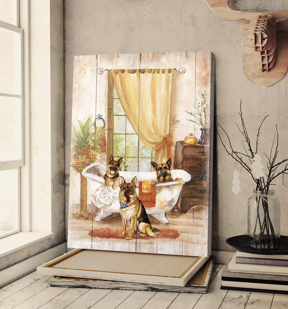 German Shepherd, Three brothers, In the bath - Dog Portrait Canvas Prints, Wall Art