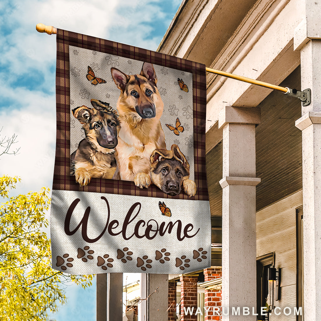 German shepherd dogs, Orange butterfly, Welcome - German shepherd Flag