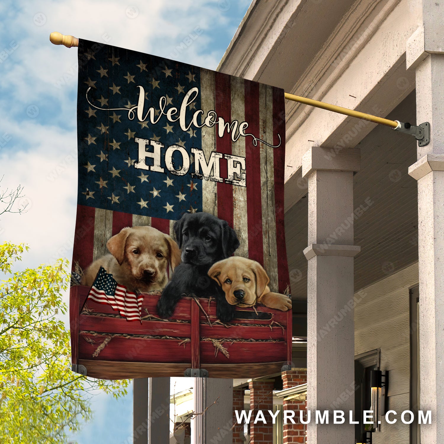 Labrador retriever dog, Dog drawing, US flag, Welcome home - Labrador retriever Flag