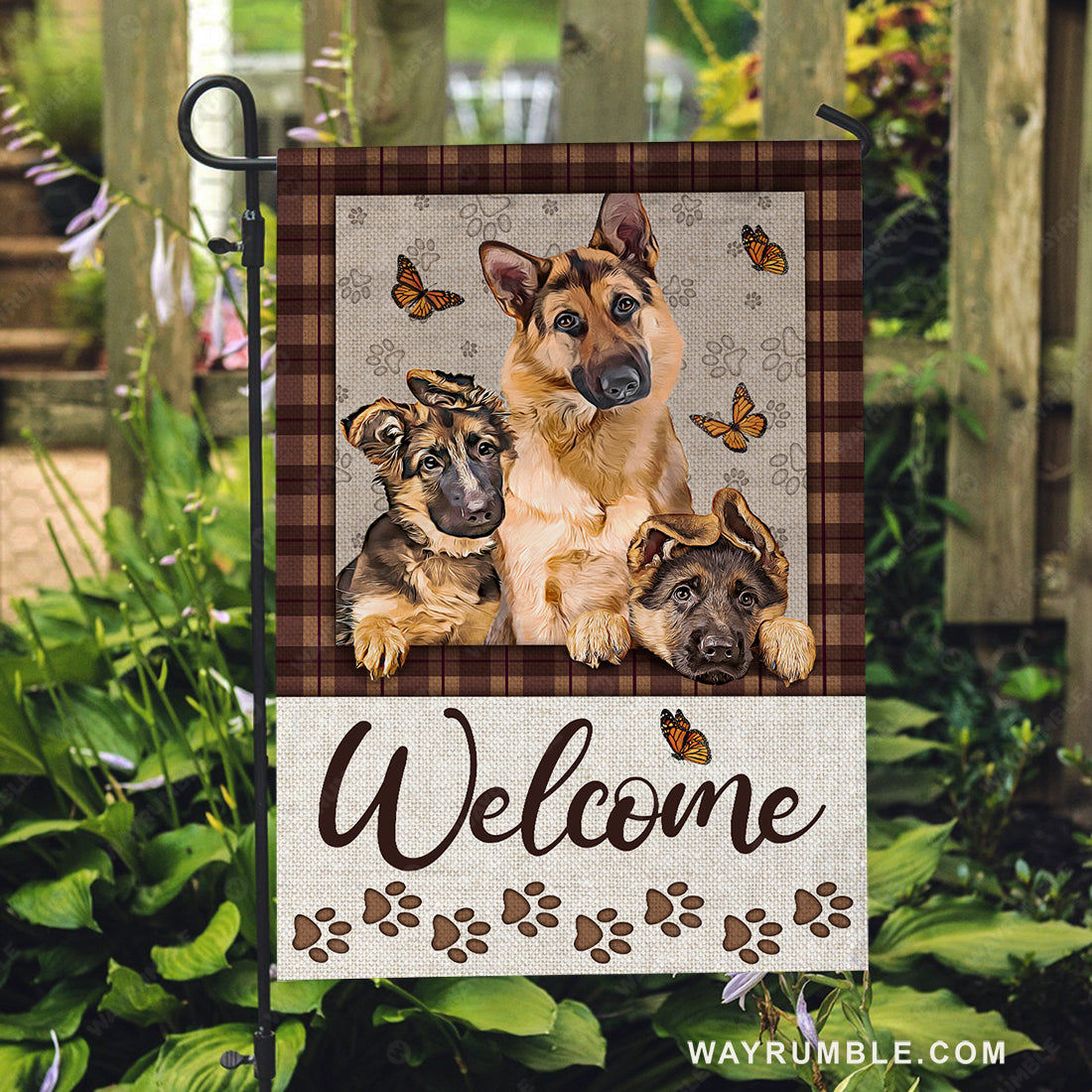 German shepherd dogs, Orange butterfly, Welcome - German shepherd Flag