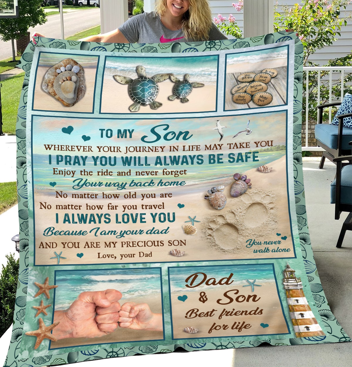 Dad to son - By the beach - You are my precious son - Family Blanket