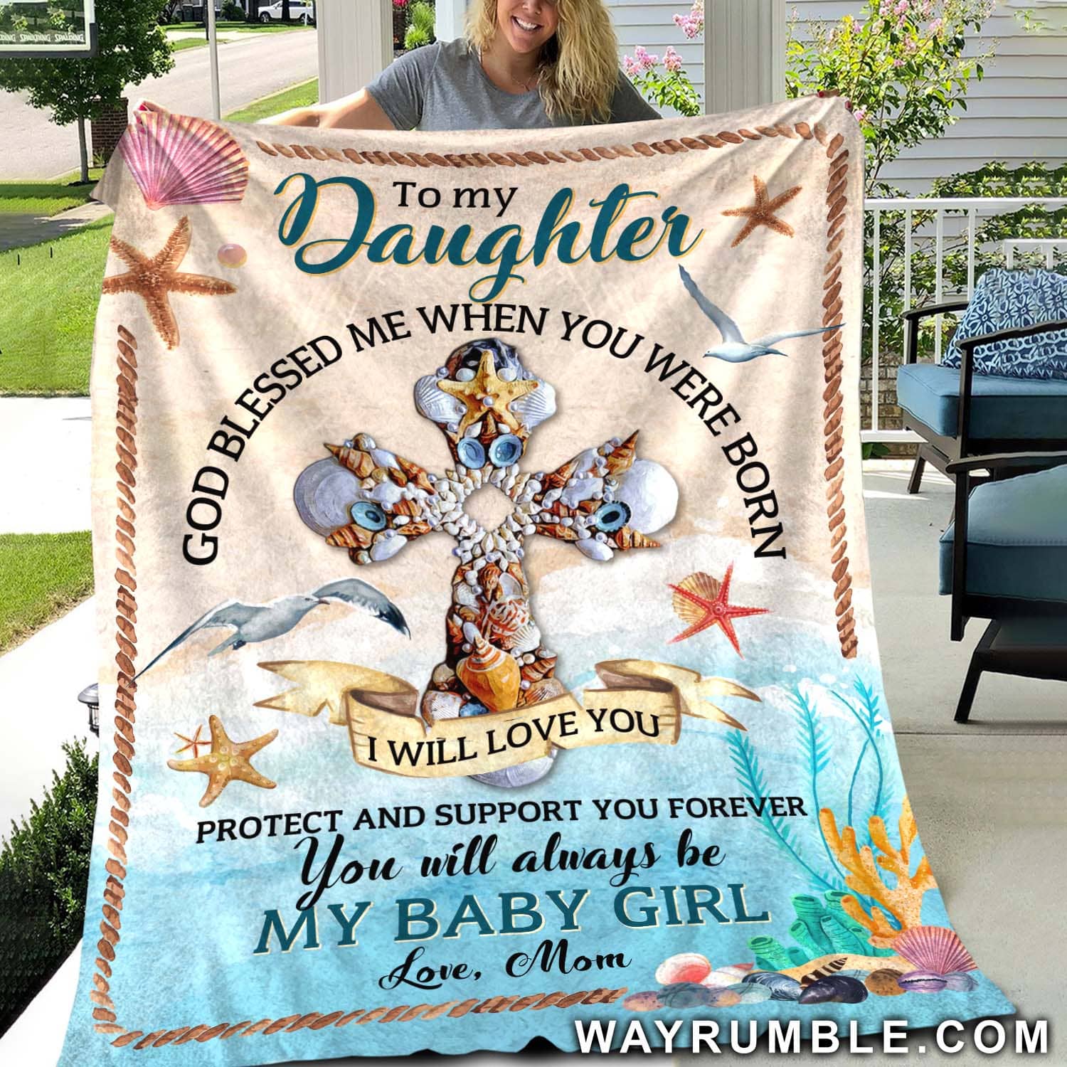 Mom my daughter - Seashell Cross - God blessed me when you were born - Blanket