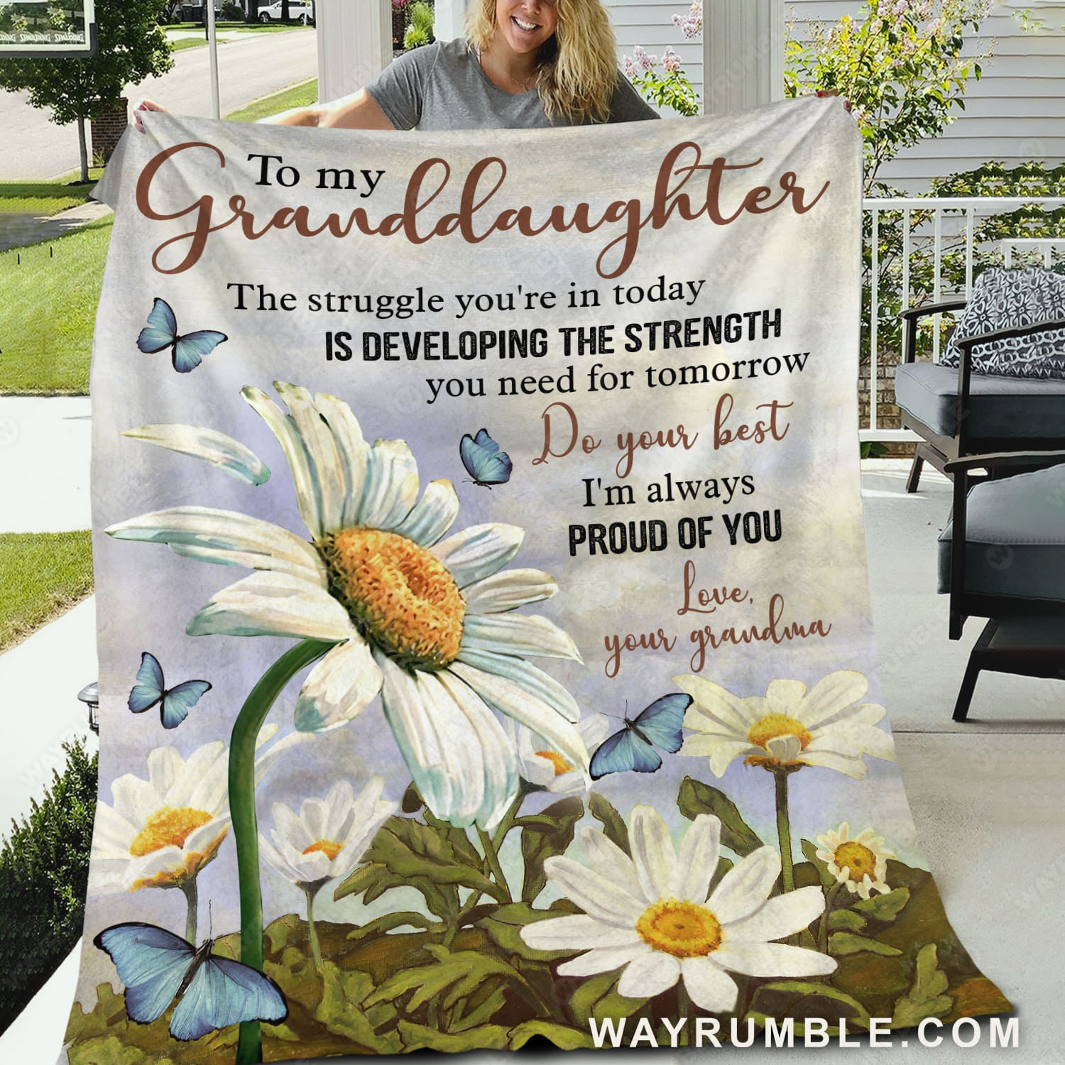 Grandma to granddaughter, Daisy flower field, Blue butterfly, I'm always proud of you - Family Blanket