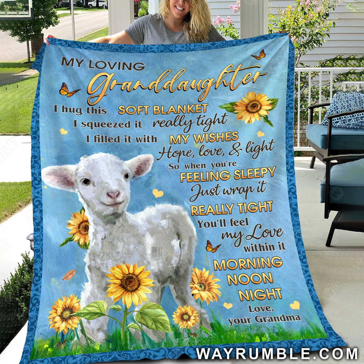 Grandma to granddaughter, Lamb drawing, Sunflower field, You&#39;ll feel my love within it - Family Blanket