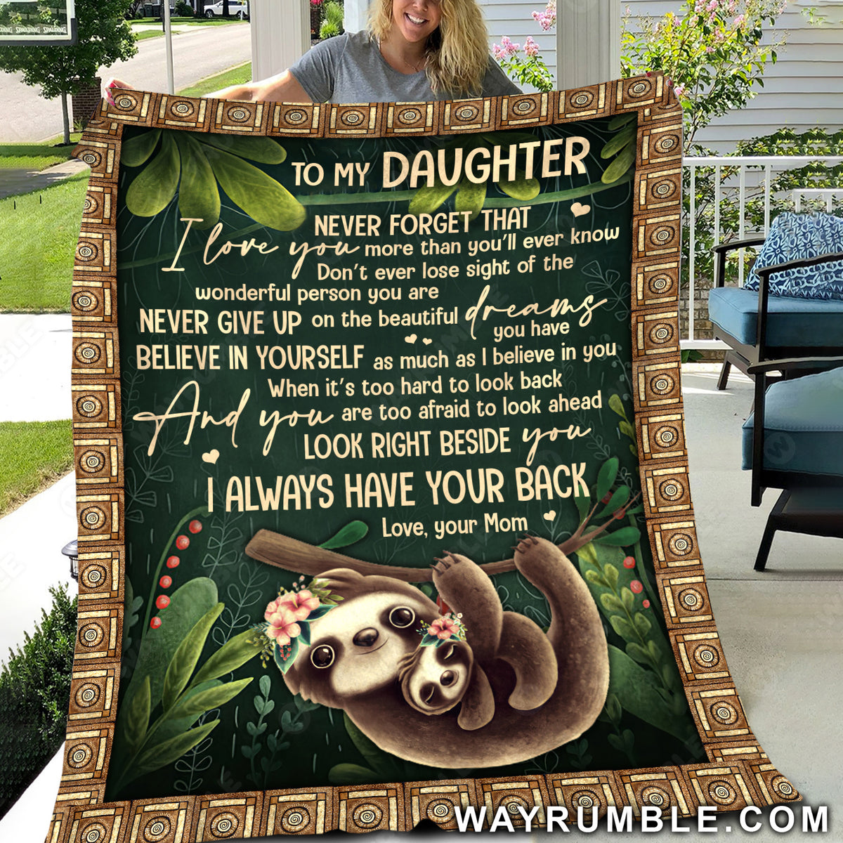 Mom to daughter, Sloth drawing, In the forest, I always have your back - Family Blanket