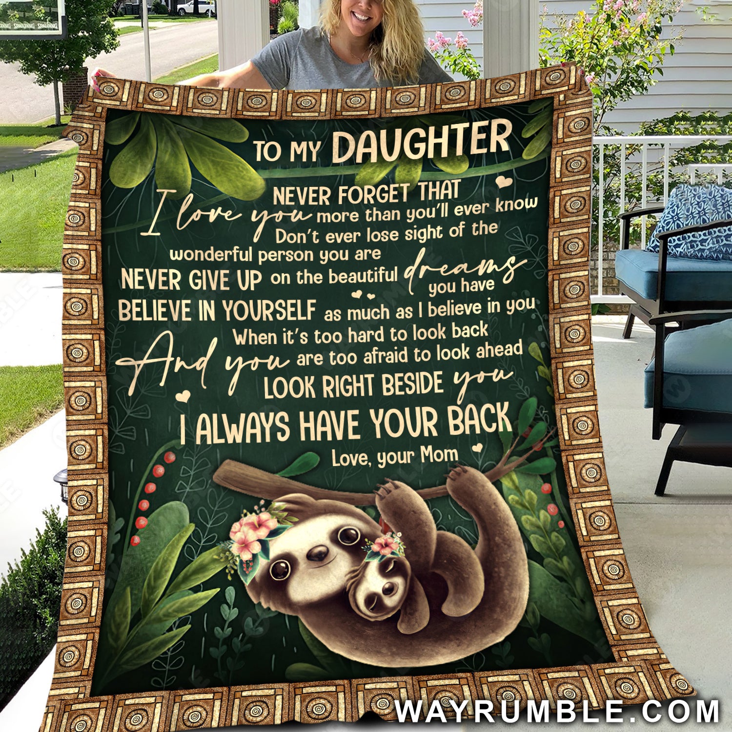 Mom to daughter, Sloth drawing, In the forest, I always have your back - Family Blanket