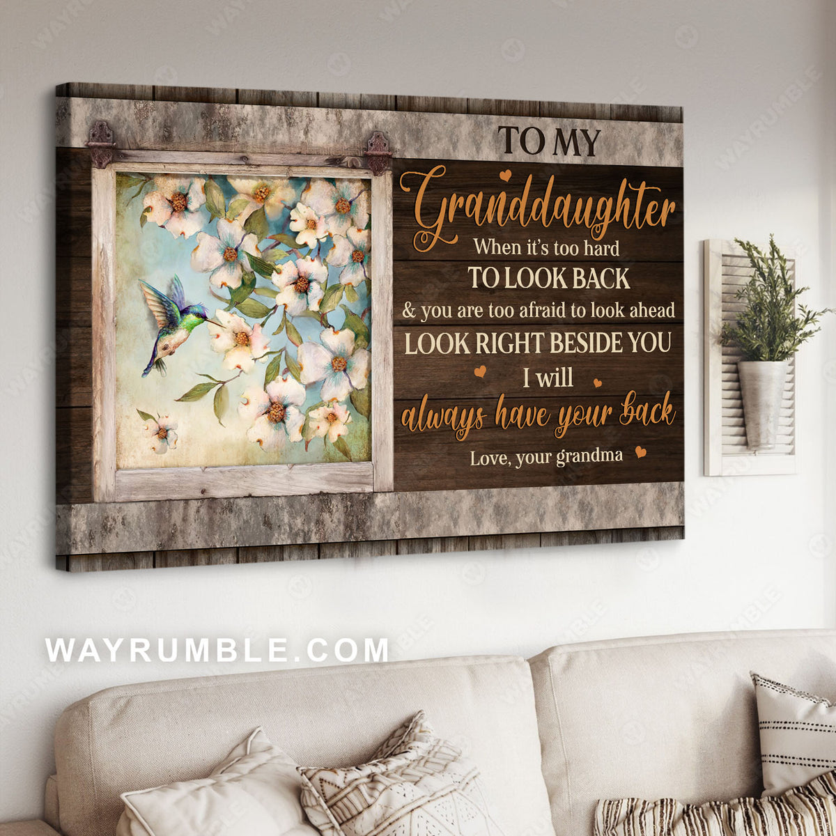 Grandma to granddaughter, Jasmine drawing, Hummingbird, I will always have your back - Family Landscape Canvas Prints, Wall Art