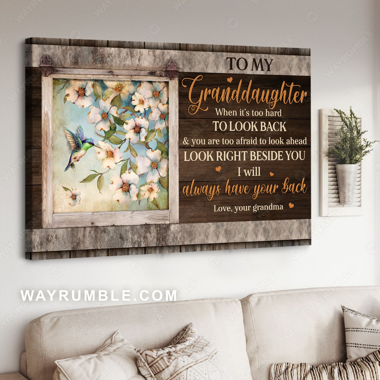 Grandma to granddaughter, Jasmine drawing, Hummingbird, I will always have your back - Family Landscape Canvas Prints, Wall Art