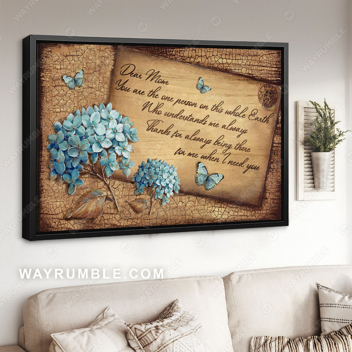 Daughter to mom, Blue hydrangea, Antique letter, Thanks for always being there for me - Family Landscape Canvas Prints, Wall Art