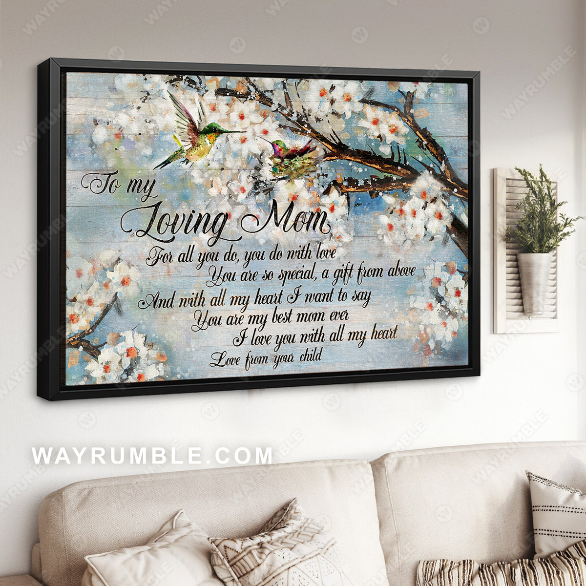 Daughter to mom, Spring painting, Peach blossom, I love you with all my heart - Family Landscape Canvas Prints, Wall Art