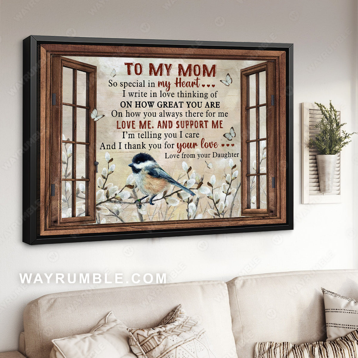 Daughter to mom, Beautiful sparrow, Cotton flower, I thank you for your love - Family Landscape Canvas Prints, Wall Art