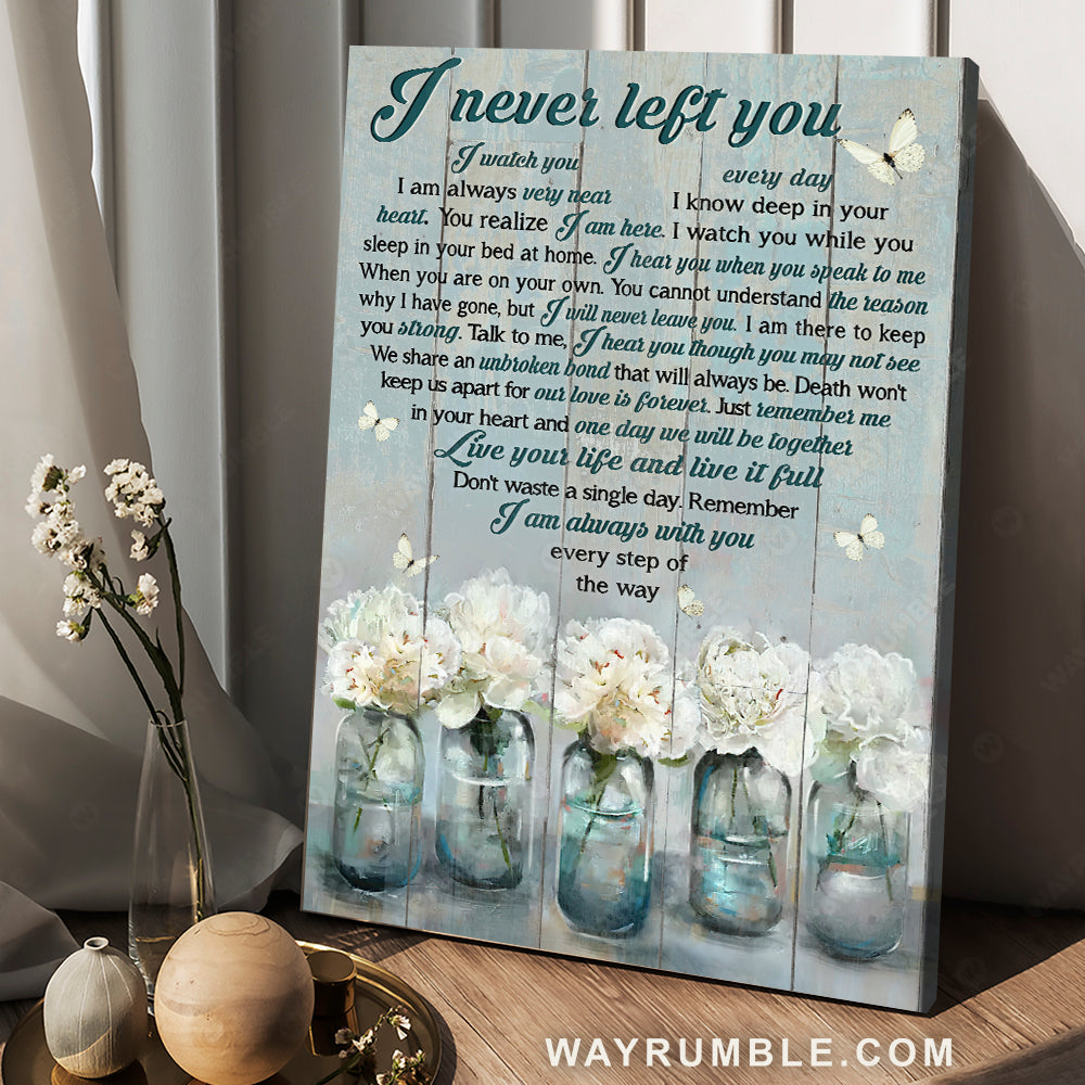 White flower vase, Crystal vase, Pretty butterfly, I never left you - Family Portrait Canvas Prints, Wall Art