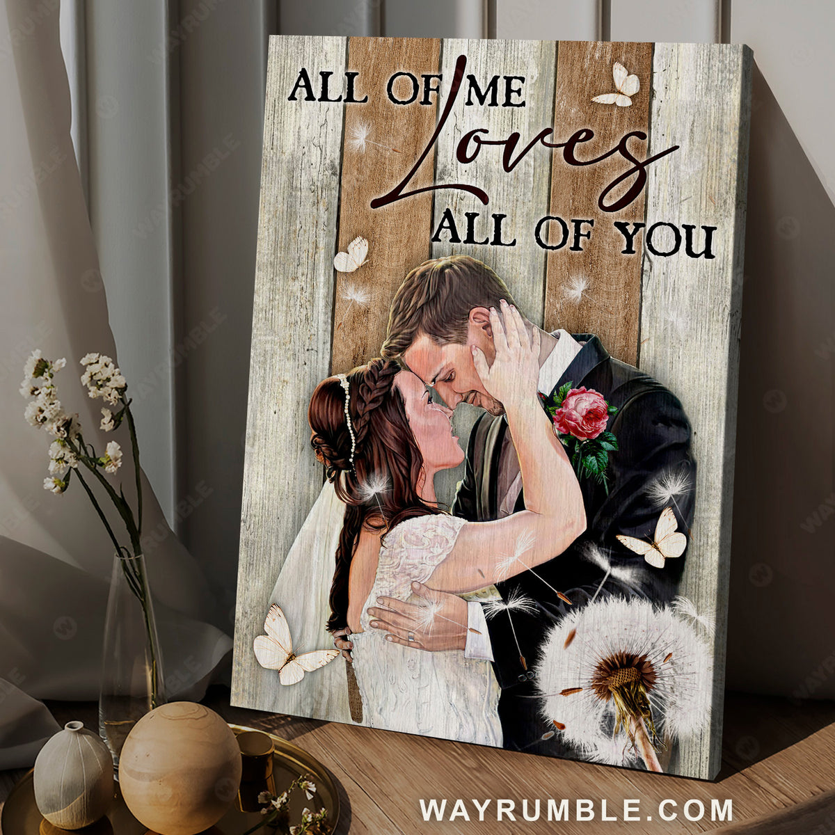 Happy wedding, Dandelion drawing, Red rose, All of me loves all of you - Family Portrait Canvas Prints, Wall Art