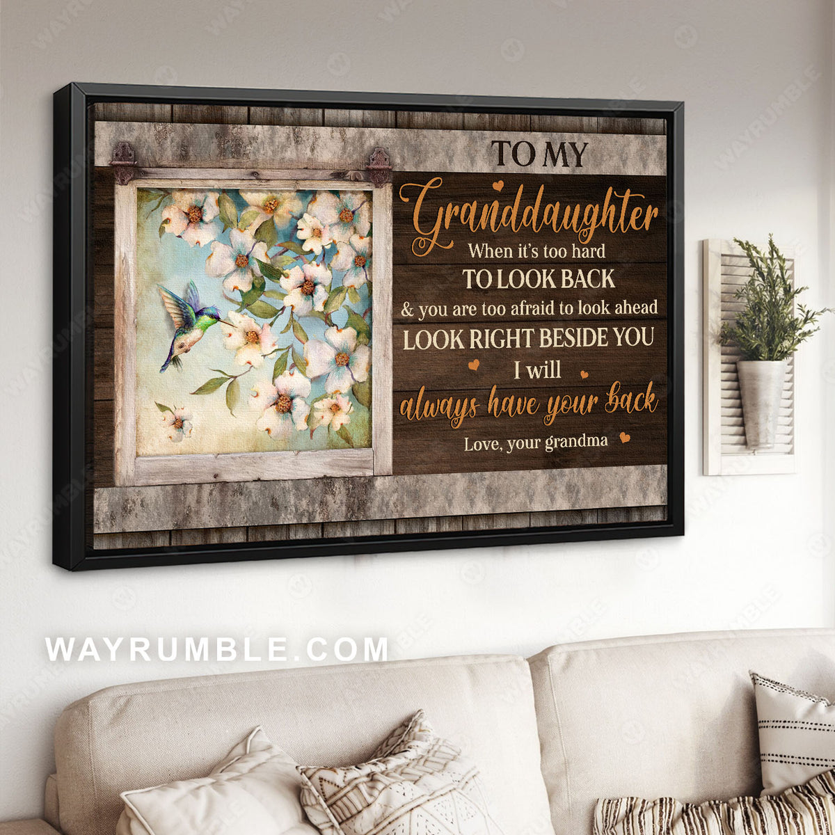 Grandma to granddaughter, Jasmine drawing, Hummingbird, I will always have your back - Family Landscape Canvas Prints, Wall Art