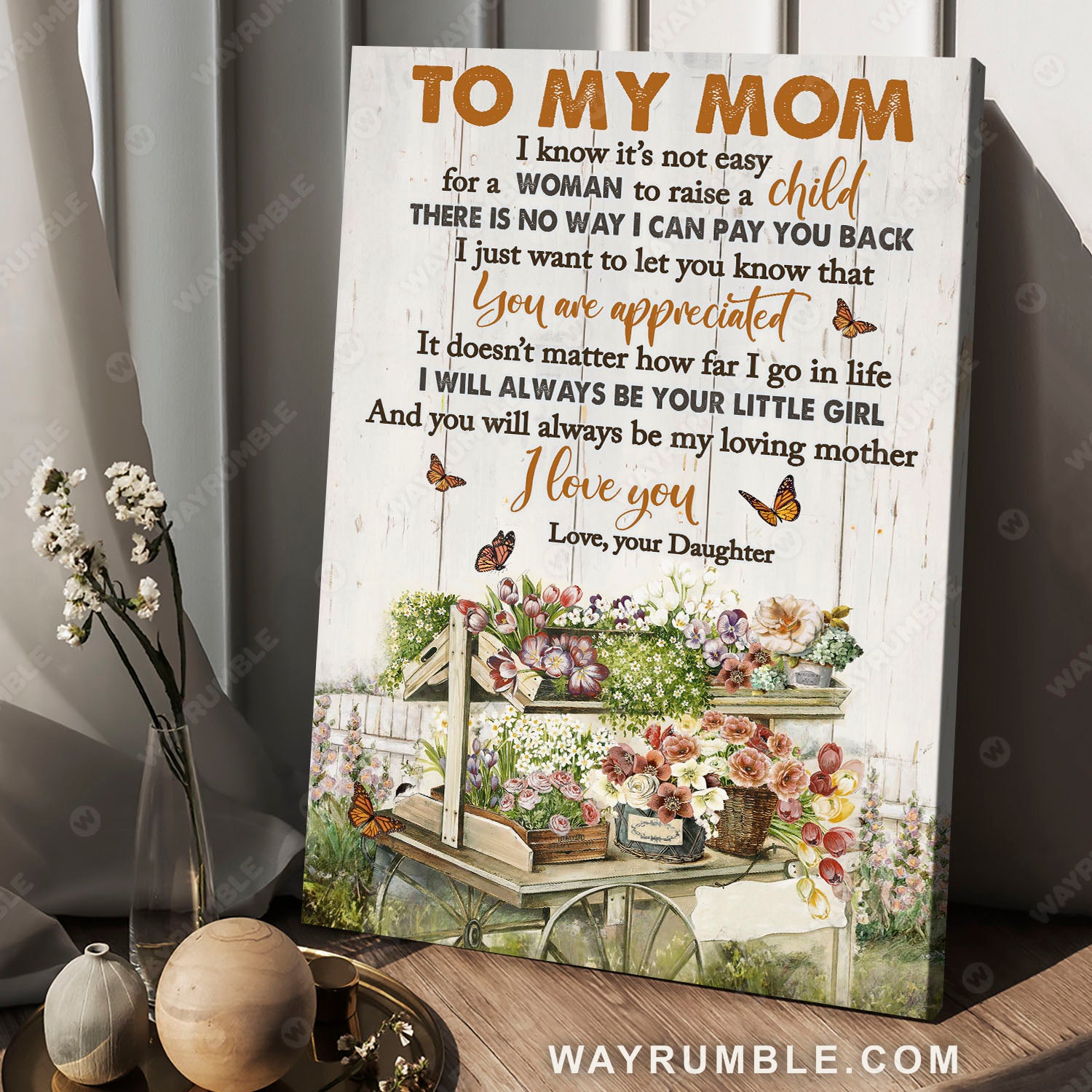 Daughter to mom, Green garden, Orange butterfly, You will be always be my loving mother - Family Portrait Canvas Prints, Wall Art