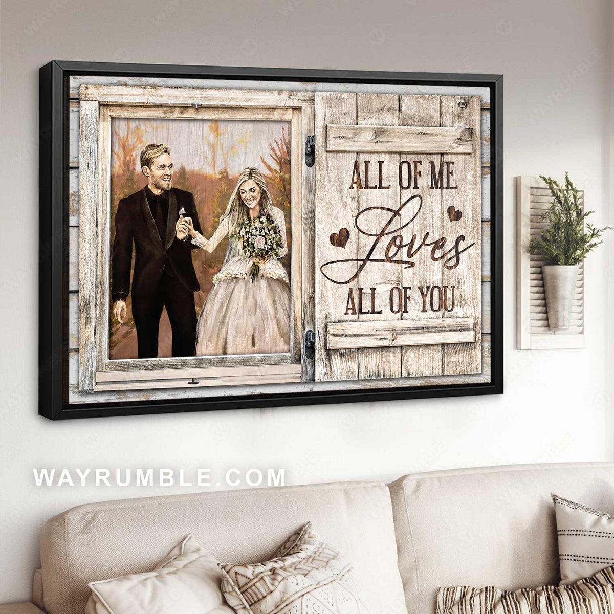 Vintage wedding, Happy couple, All of me loves all of you - Family Landscape Canvas Prints, Wall Art