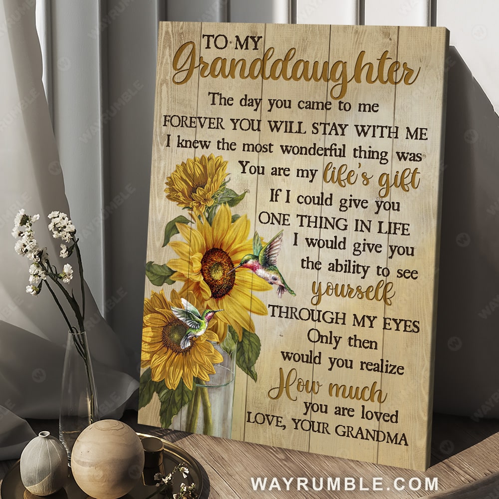 Grandma to granddaughter, Sunflower drawing, Hummingbird, The day you come to me - Family Portrait Canvas Prints, Wall Art