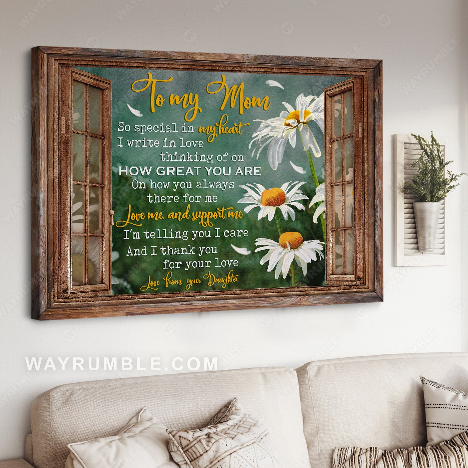 Daughter to mom, Daisy painting, Vintage window, I thank you for your love - Family Landscape Canvas Prints, Wall Art