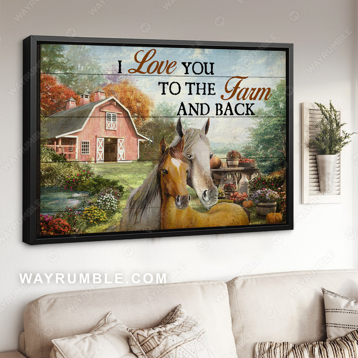 Horse drawing, Beautiful forest, I love you to the farm and back - Family Landscape Canvas Prints, Wall Art