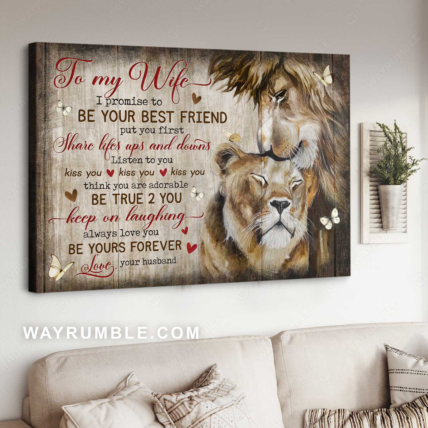 To my wife, Sweet painting, Lion drawing, I promise to be your best friend - Family Landscape Canvas Prints, Wall Art