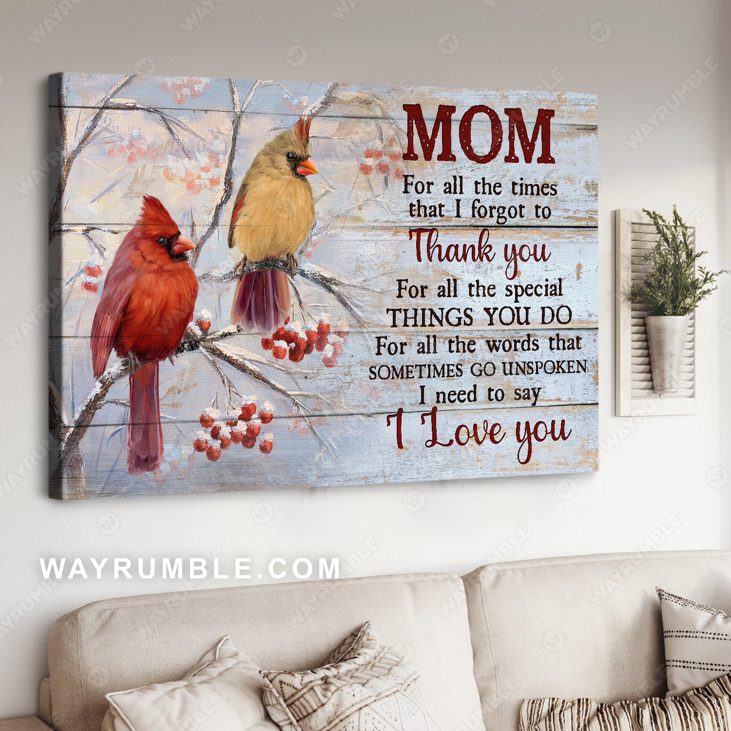 Daughter to mom, Cardinal drawing, I need to say I love you - Family Landscape Canvas Prints, Wall Art