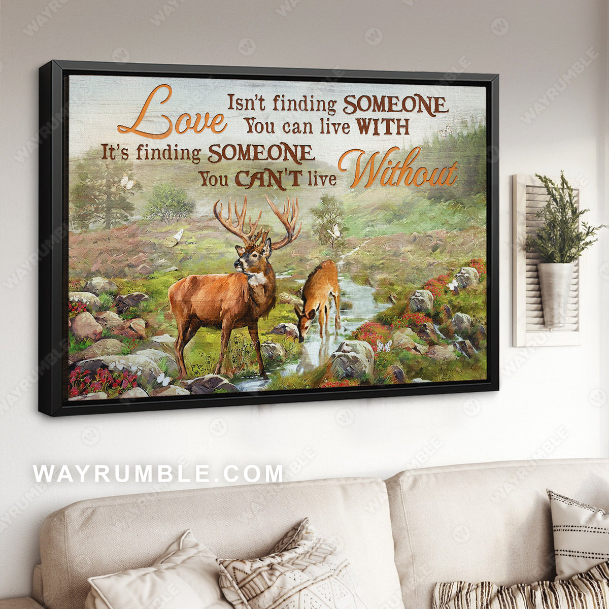 Deer drawing, Green forest, Countryside, Love isn't finding someone - Family Landscape Canvas Prints, Wall Art