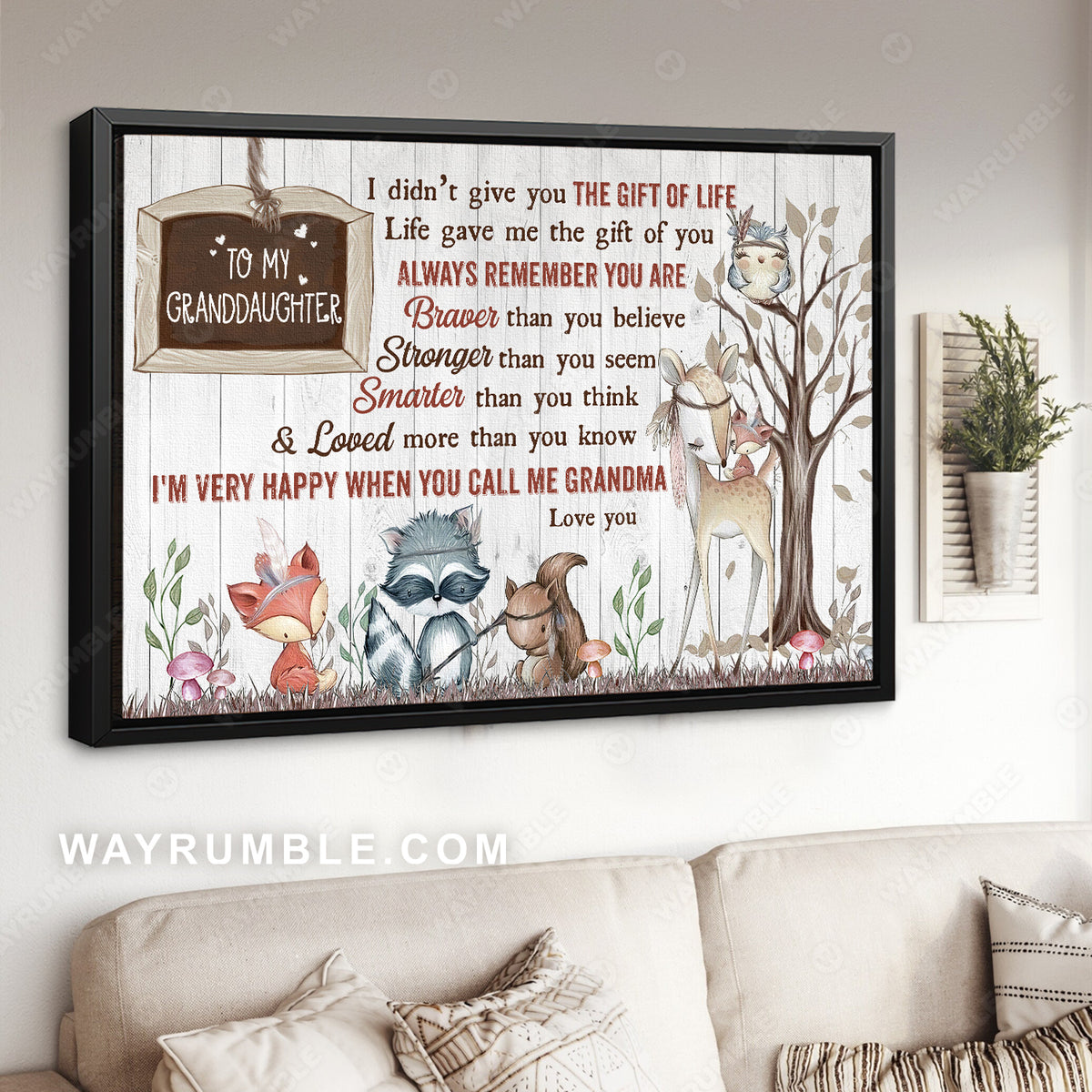 Grandma to granddaughter, Animal drawing, Little fox, You are braver than you believe - Family Landscape Canvas Prints, Wall Art