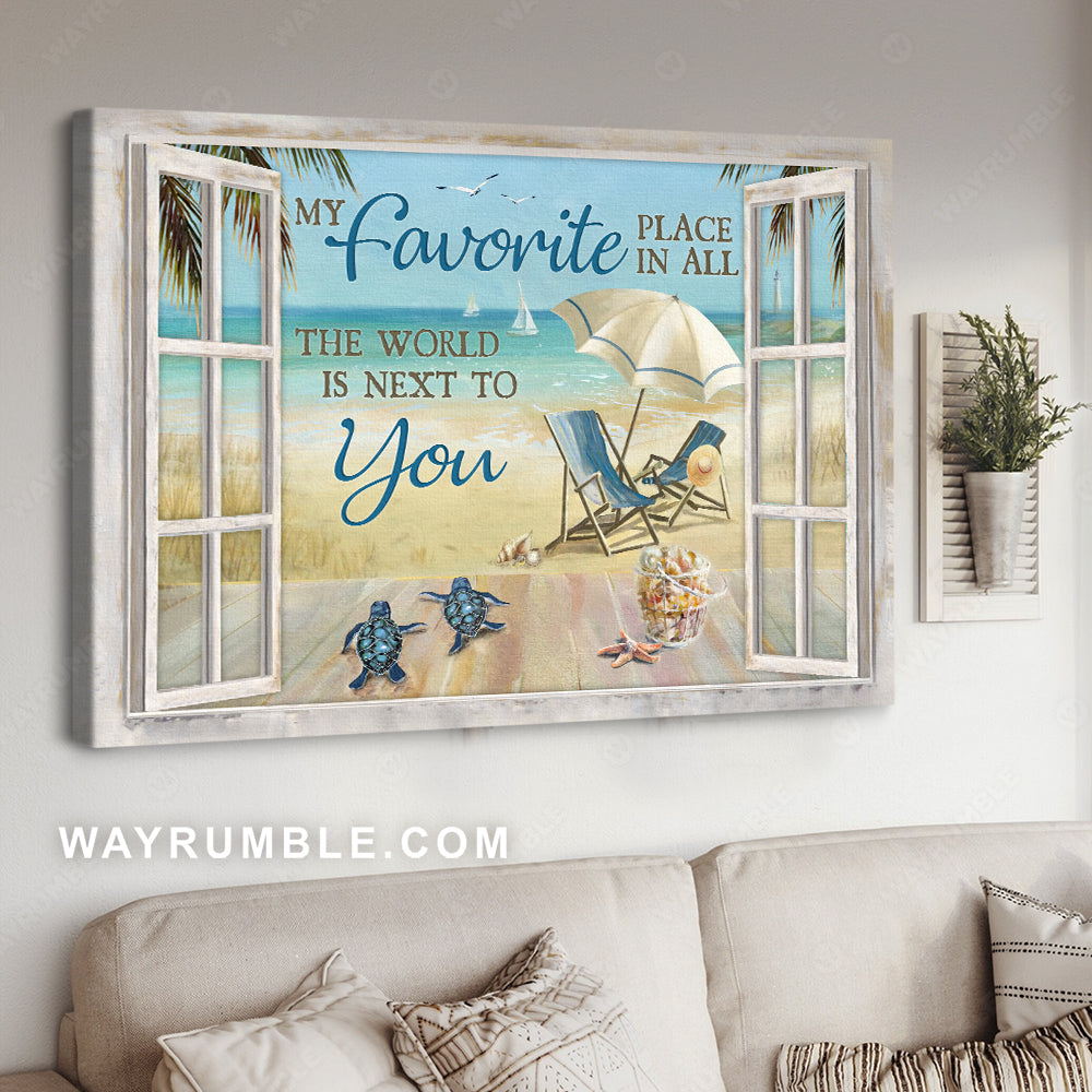 Pretty beach drawing, Sea turtle, My favorite place in all the world - Family Landscape Canvas Prints, Wall Art
