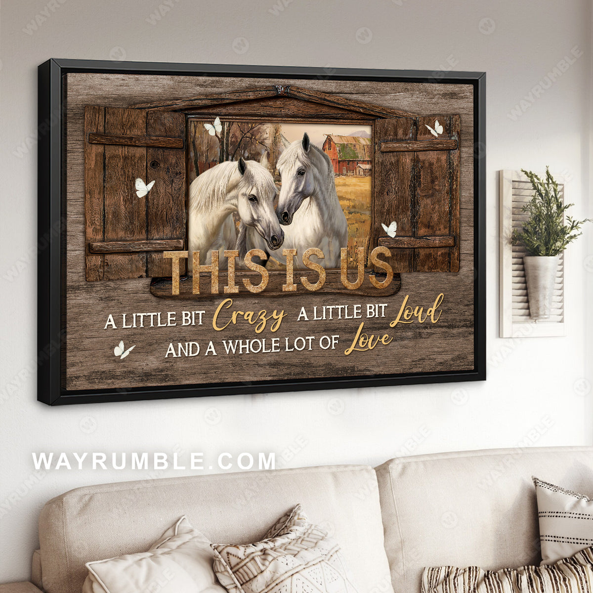 White horse, Countryside painting, Wooden window, This is us - Family Landscape Canvas Prints, Wall Art
