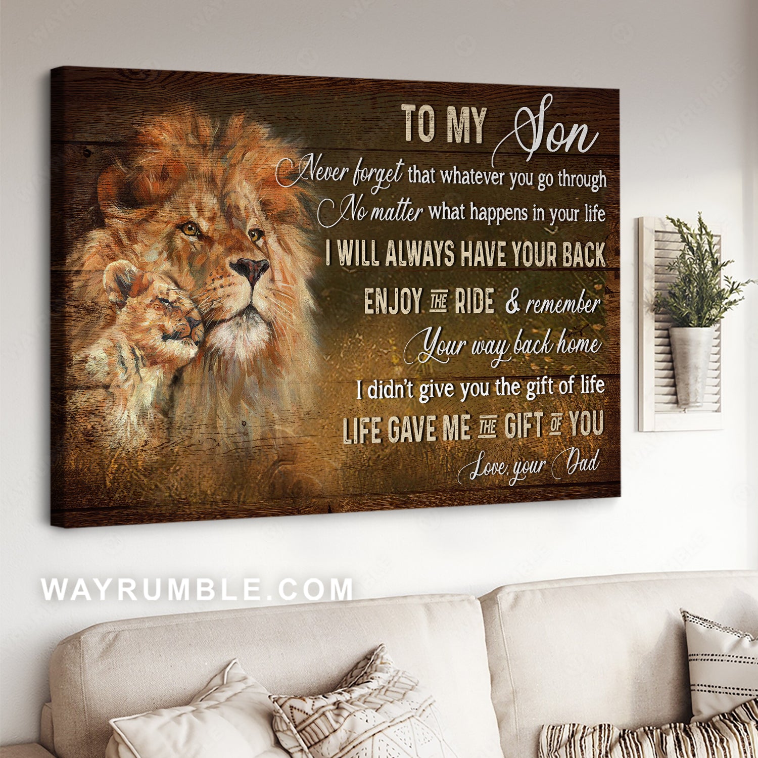 Dad to son, King of Kings, Lion drawing, I will always have your back - Family Landscape Canvas Prints, Wall Art