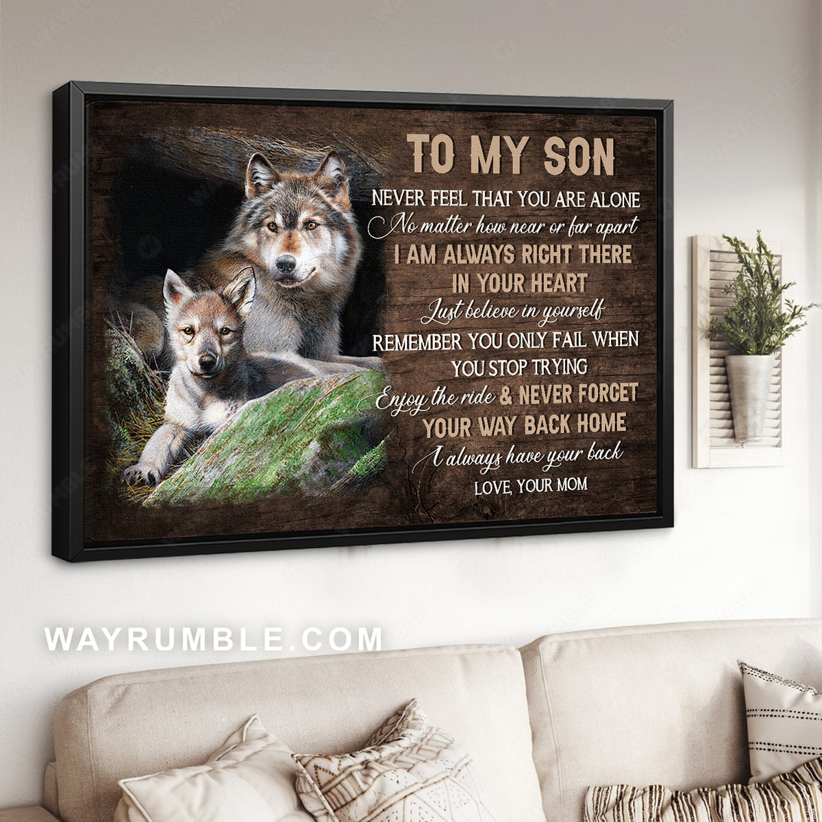 Mom to son, Beautiful wolf, I always have your back - Family Landscape Canvas Prints, Wall Art