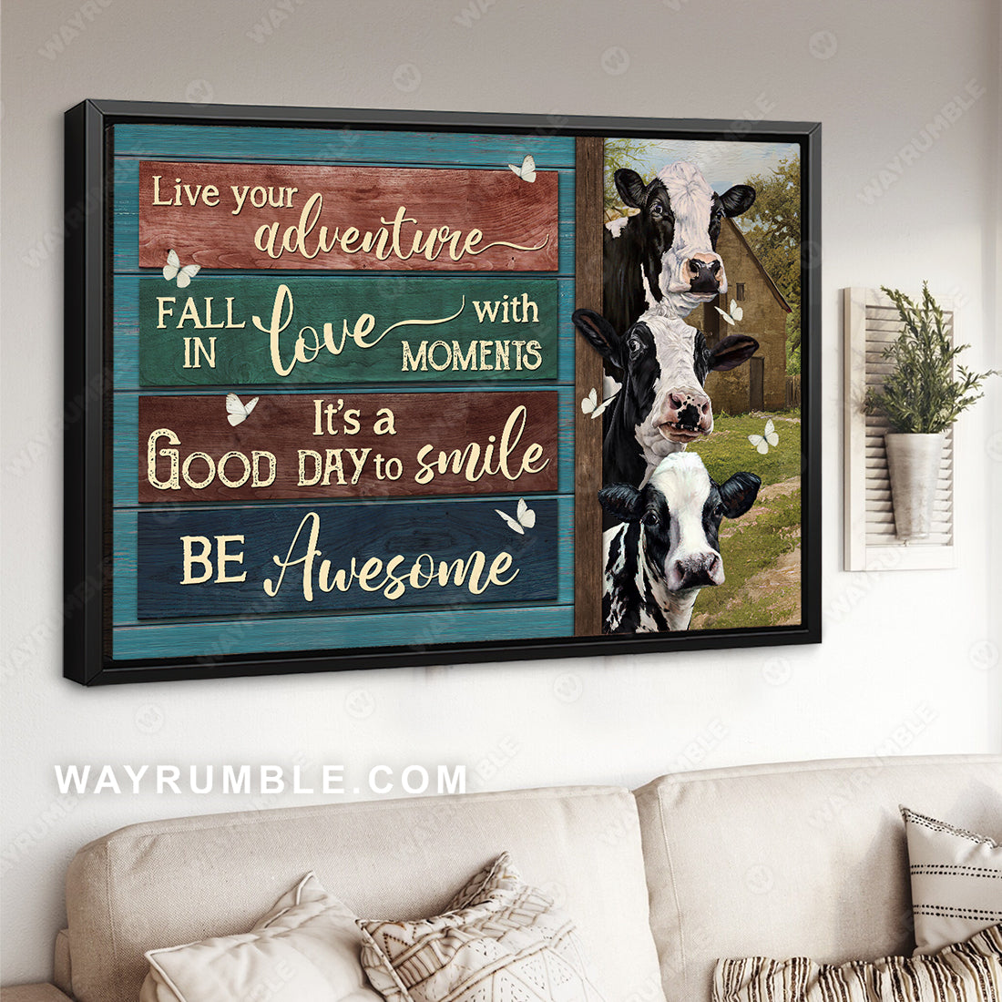 Amazing dairy cow, Green meadow, It&#39;s a good day to smile - Family Landscape Canvas Prints, Wall Art