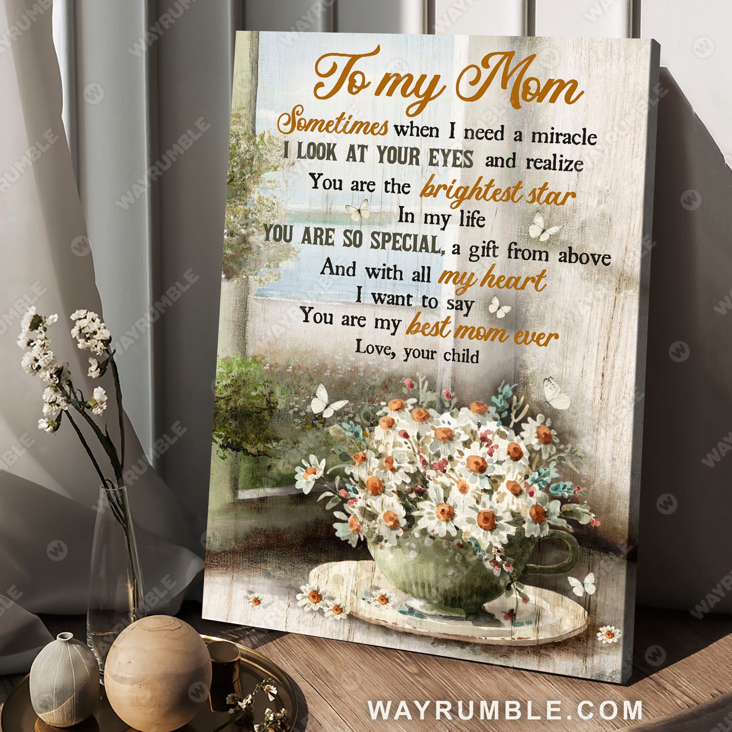 Daughter to mom, Daisy vase, Vintage painting, You are my best mom ever - Family Portrait Canvas Prints, Wall Art