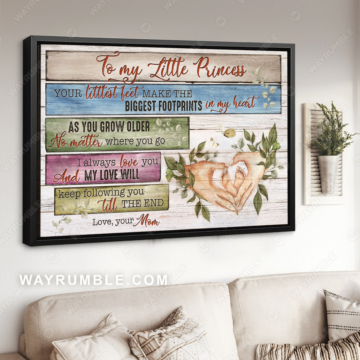 Mom to daughter, Little hand, Green garden, My love will keep following you till the end - Family Landscape Canvas Prints, Wall Art