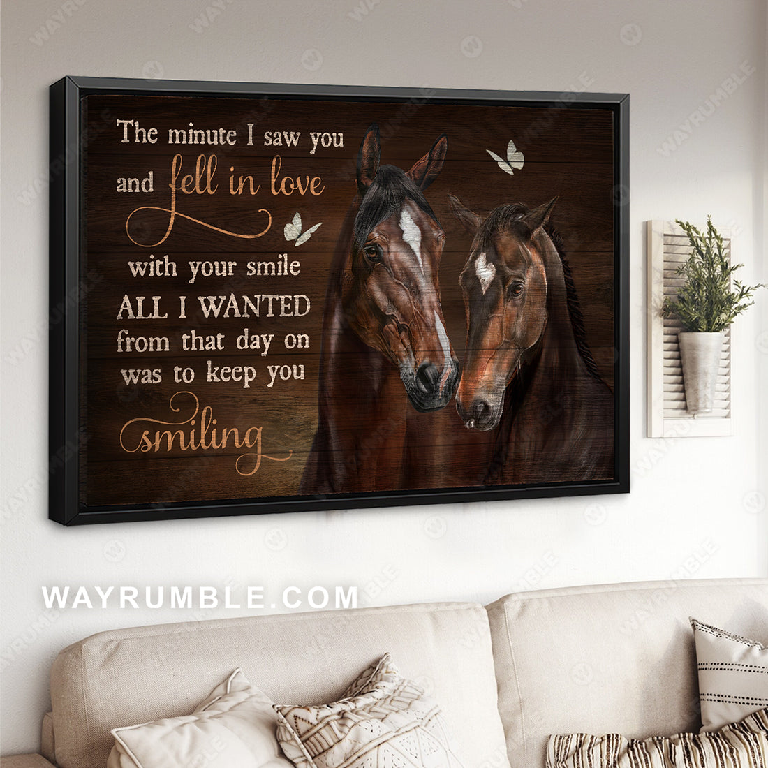 Brown horses, Black background, The minute I saw you - Family Landscape Canvas Prints, Wall Art