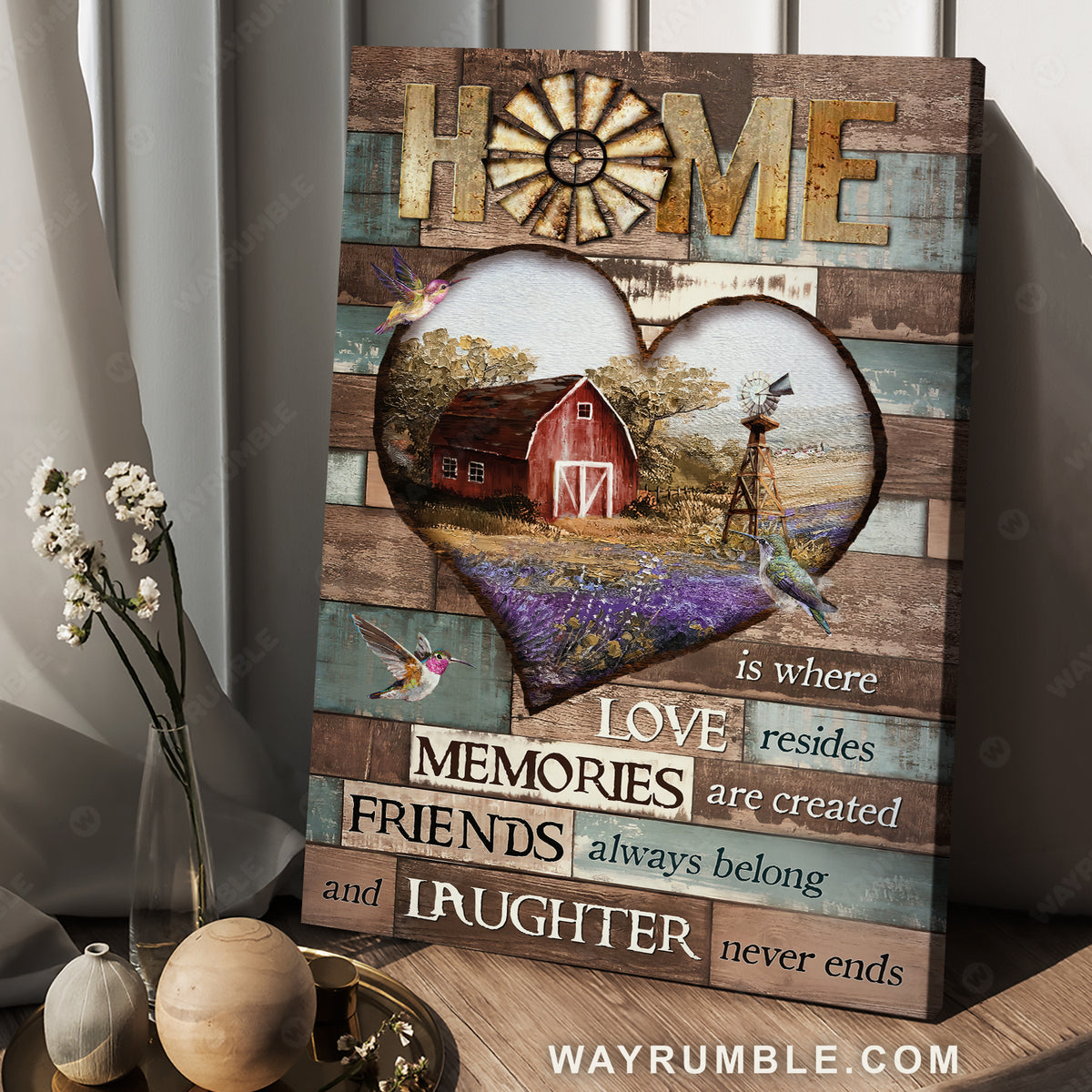 Countryside painting, Red house, Lavender field, Home is where love resides - Family Portrait Canvas Prints, Wall Art