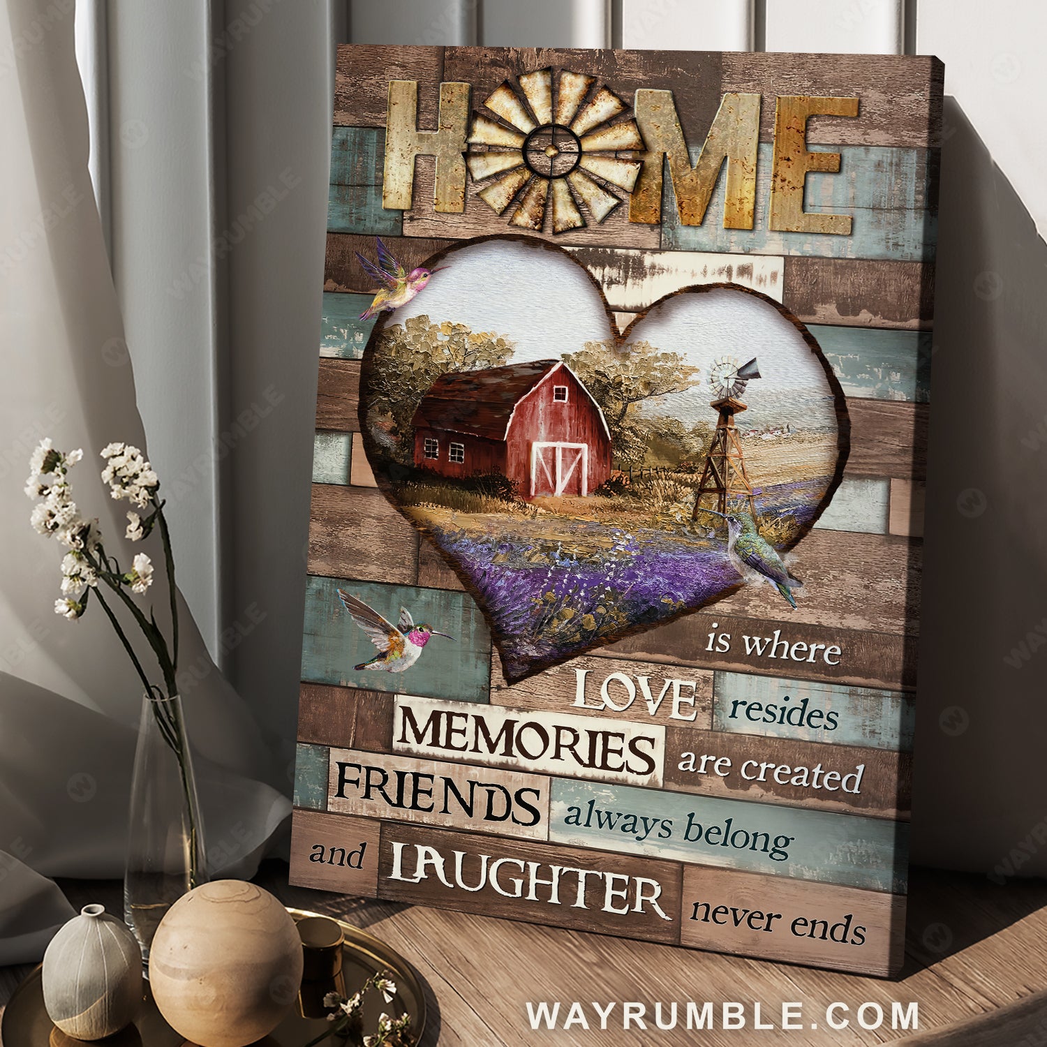 Countryside painting, Red house, Lavender field, Home is where love resides - Family Portrait Canvas Prints, Wall Art