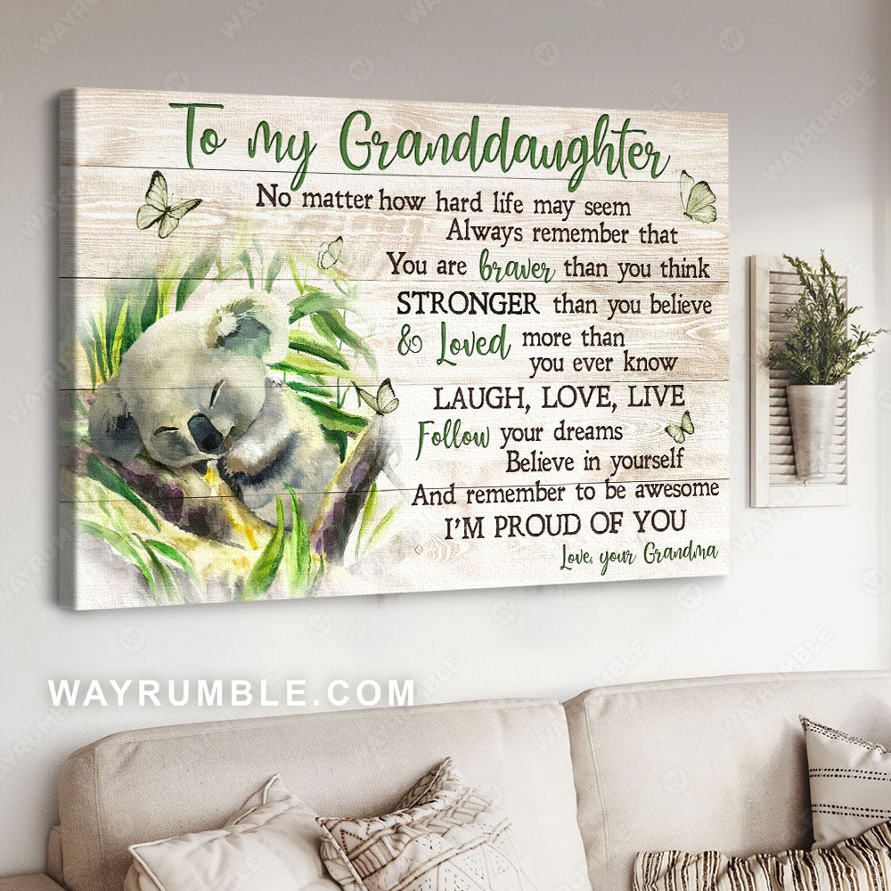 Grandma to granddaughter, Koala bear, Green field, I'm proud of you - Family Landscape Canvas Prints, Wall Art