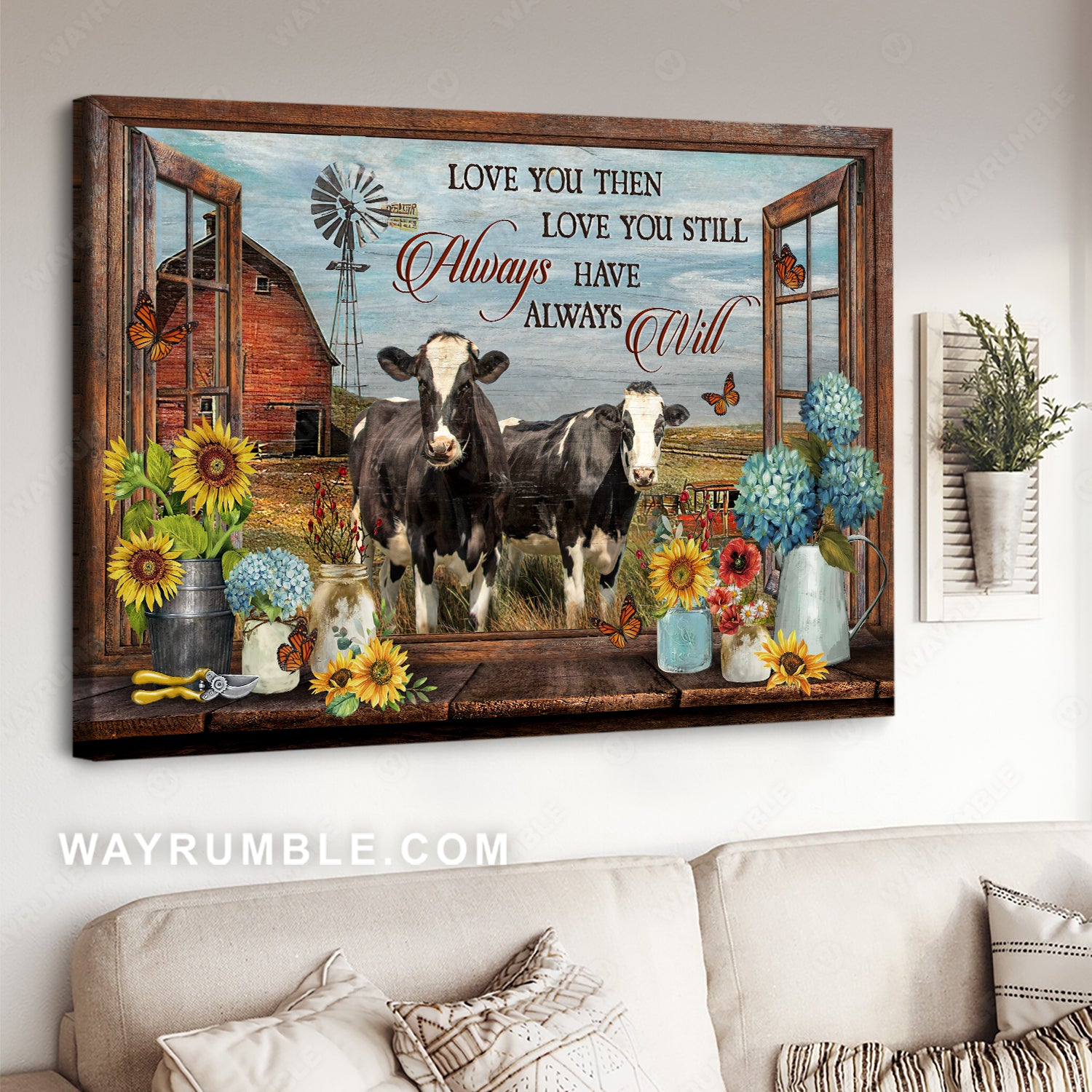 Dairy cow, Peace farm, Flower vase, Love you then love you still - Family Landscape Canvas Prints, Wall Art