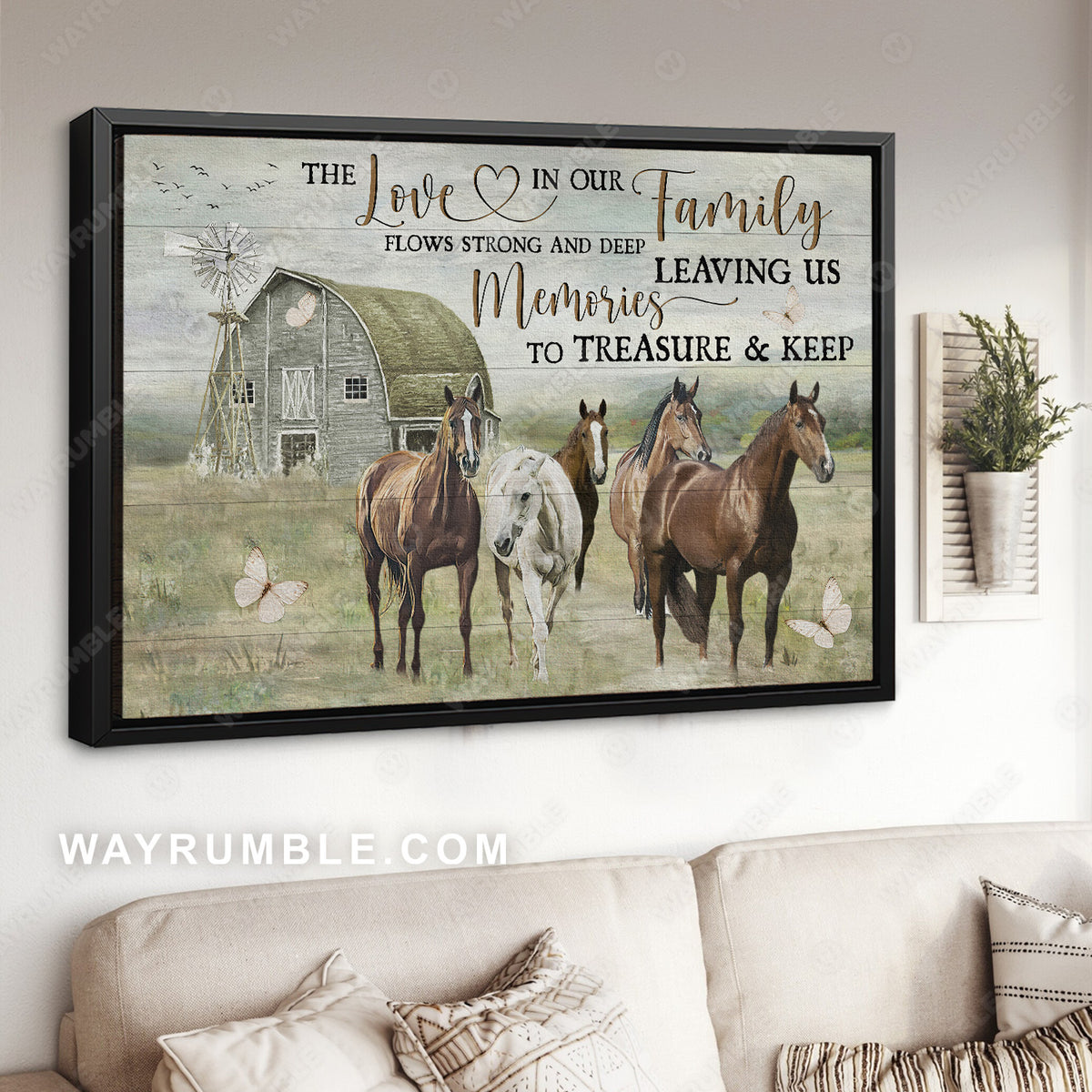Dream horses, Green meadow land, The love in our family - Family Landscape Canvas Prints, Wall Art