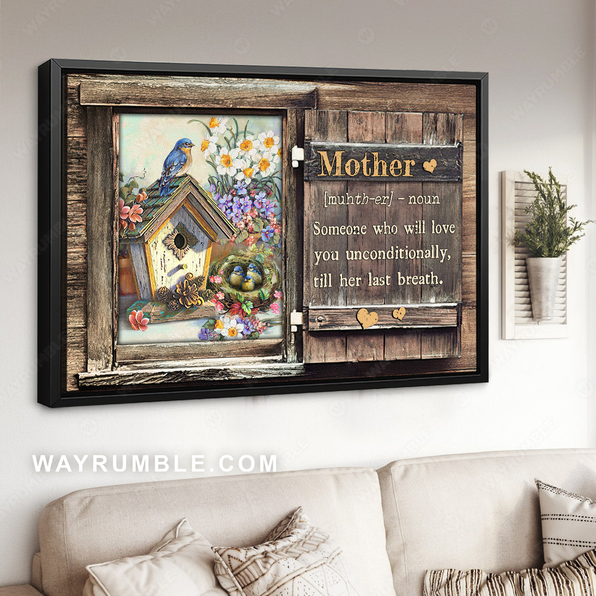 Daughter to mom, Beautiful birdhouse, Flower, Someone who will love you unconditionally - Family Landscape Canvas Prints, Wall Art