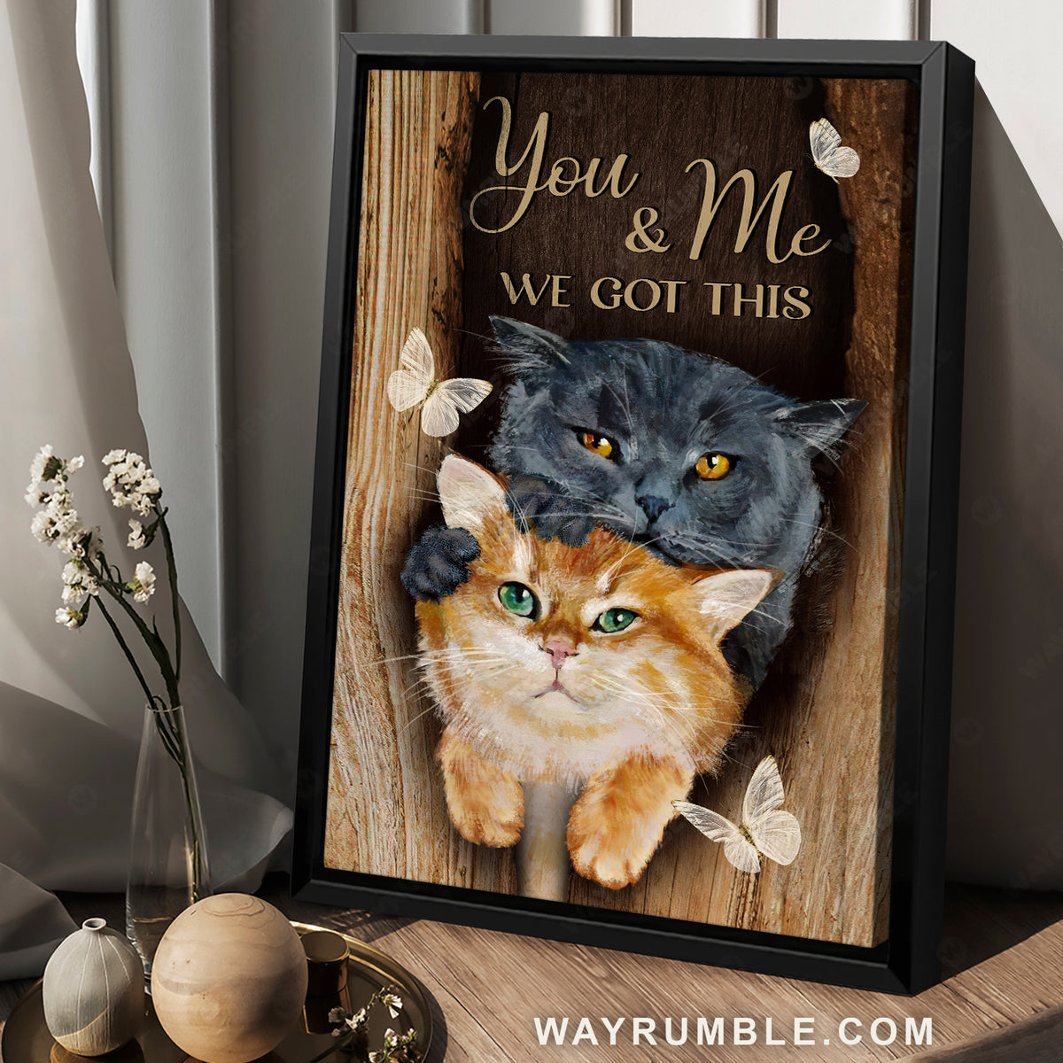 Cute cat, Crystal butterfly, Gift for cat lover, You and me, We got this - Family Portrait Canvas Prints, Wall Art