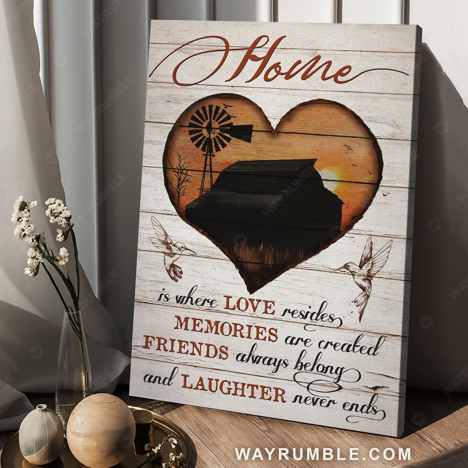 Beautiful sunset, Sweet heart, Hummingbird, Home is where love resides - Family Portrait Canvas Prints, Wall Art