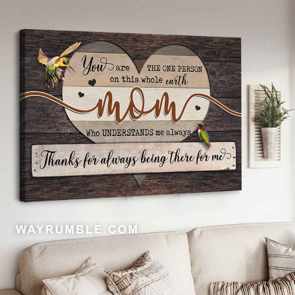 Daughter to mom, Heart frame, Hummingbird, Thanks for always being there for me - Family Landscape Canvas Prints, Wall Art