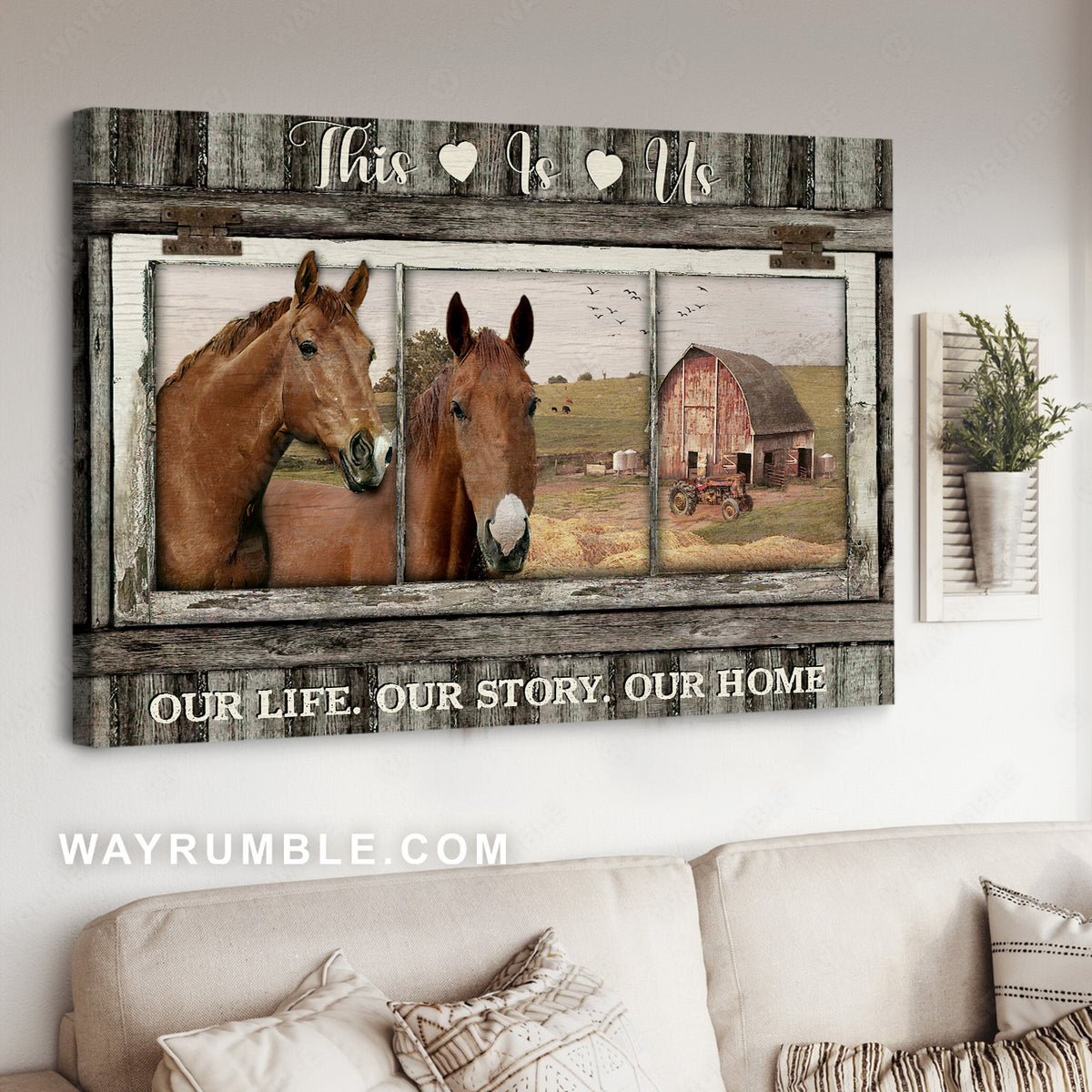 Brown horse, Countryside drawing, Our life, Our story, Our home - Family Landscape Canvas Prints, Wall Art